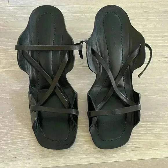 Rachel Comey Reign Sandal 39 Black Croc Leather Heeled Strappy Open Toe - Picture 2 of 10